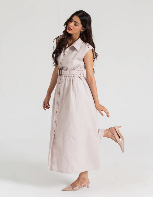 TEXTURED BUTTON DOWN DRESS